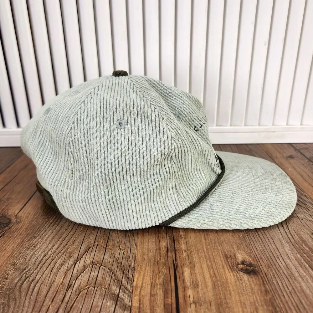 Weber's Resupply Cute But Feral Raccoon Strapback Hat Cap Green Corduroy Hipster